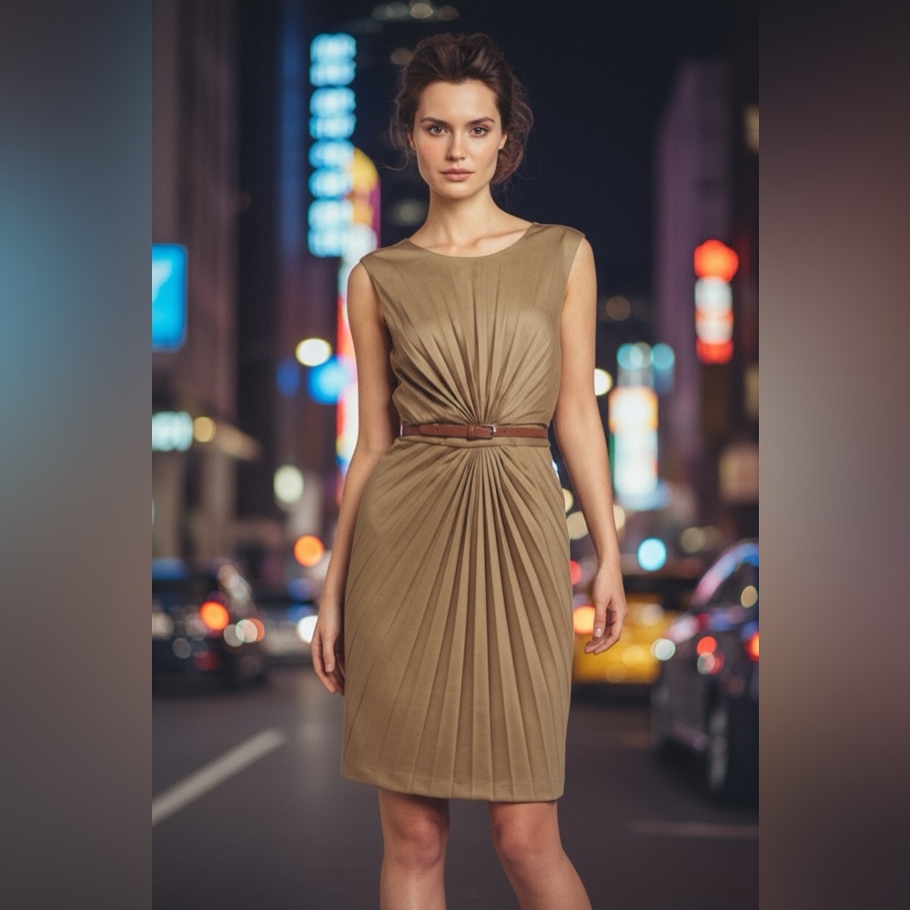 Ted Baker Tan Dress Radiant Sunburst Knee Length Dress Size: 1 / 0-2 US